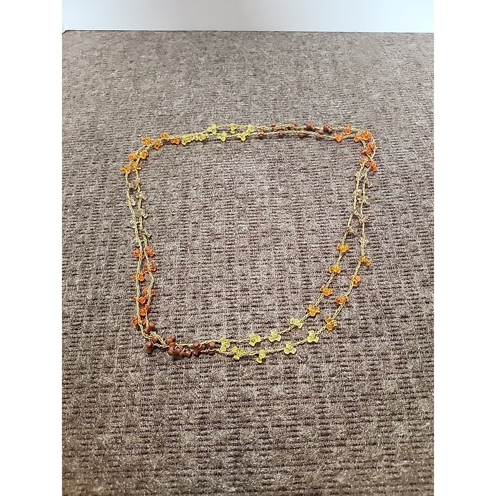 Vintage Necklace Crocheted Chain Yellow,‎ Orange, And Brown Beads